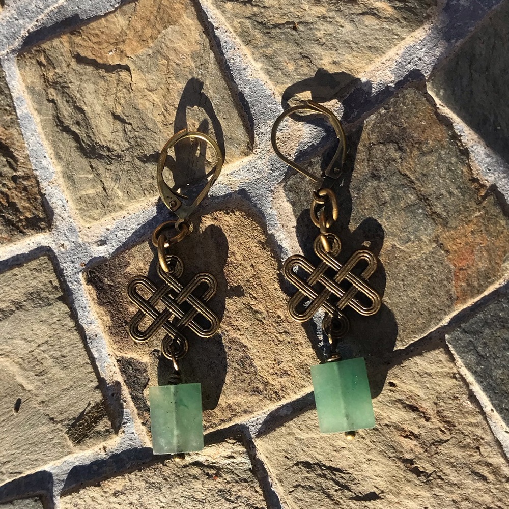 Adventurine Gemstone and Celtic Symbol Earrings
